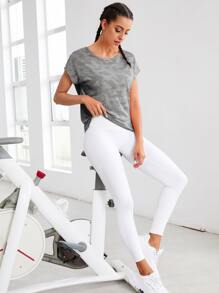 Yoga Basic 迷彩印花蝙蝠袖運動T恤 - 淺灰色 - 查看 3