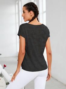 SHEIN Daily&Casual 迷彩印花蝙蝠袖運動T恤 - 黑色 - 查看 2