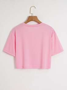 INAWLY 素色短款T恤 - 淺粉色 - 查看 2