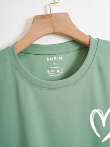 INAWLY 心形印花短款 T 恤 图案 T 恤 女式上衣 - 薄荷綠 - 查看 3