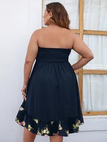 SHEIN Holidaya Vestido tubo con estampado floral bajo con fruncido - Azul Marino - Ver 2