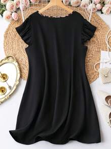 SHEIN LUNE Vestido con estampado de leopardo ribete con fruncido con lazo delantero - Negro - Ver 2