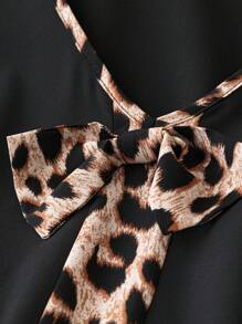 SHEIN LUNE Vestido con estampado de leopardo ribete con fruncido con lazo delantero - Negro - Ver 4