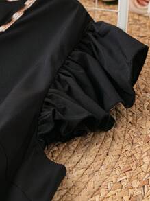 SHEIN LUNE Vestido con estampado de leopardo ribete con fruncido con lazo delantero - Negro - Ver 5