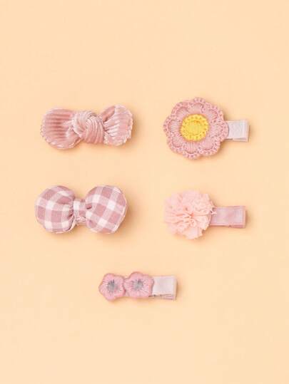 5pcs Baby Bow & Flower Decor Hair Clip Love Valentine
