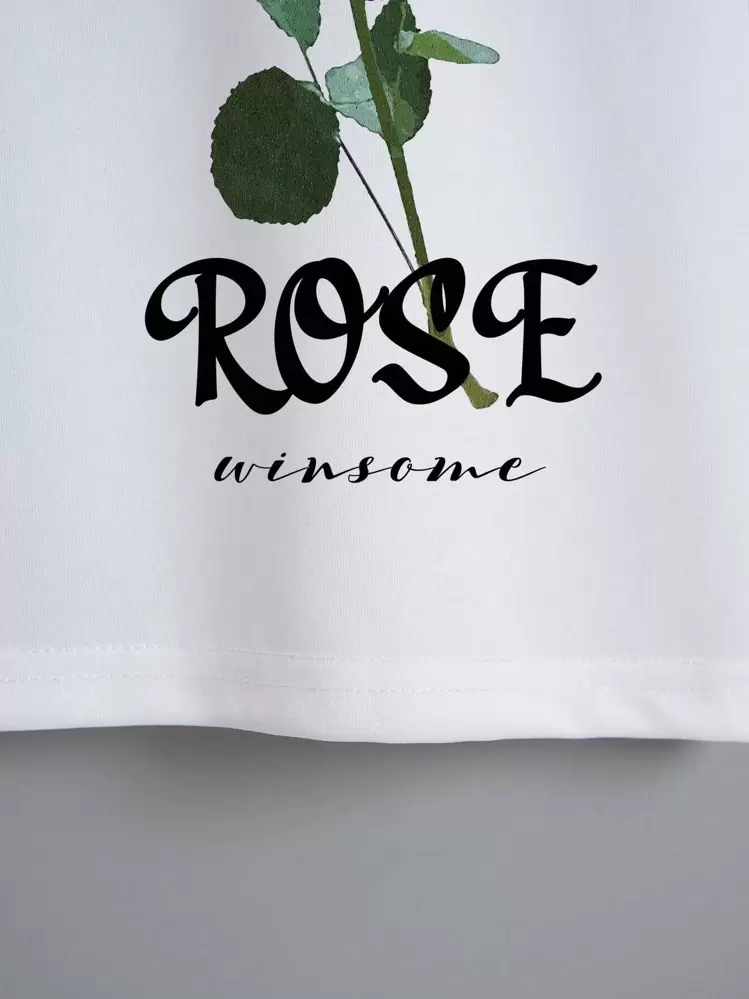 INAWLY פרחוני ואותיות גרפי קרופ טי גרפי חולצות נשים חולצות - לבן - ראה 4