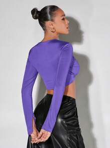 SHEIN BAE Twist Front Cut Out Crop Top - Violet Purple - View 2