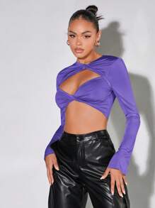 SHEIN BAE Twist Front Cut Out Crop Top - Violet Purple - View 3