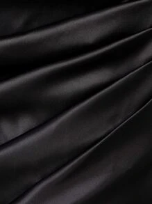 Hauture Váy yếm bằng vải satin phối lưới mỏng ren tương phản - màu đen - Xem 8