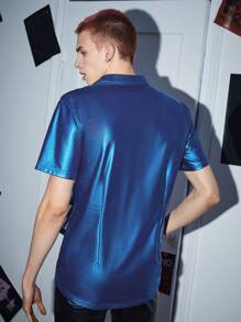 FeverCity Men Solid Button Front Shirt - Blue - View 2