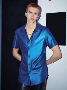 FeverCity Men Solid Button Front Shirt - Blue - View 3