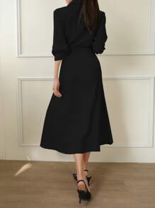 DAZY 素色圍裹襯衫連衣裙 - 黑色 - 查看 2