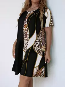 SHEIN LUNE Plus Leopard Print Dress - Black and White - View 4