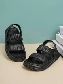 Kids Ruched Detail Slingback Clogs, Sporty Outdoor Clogs - Black - View 1