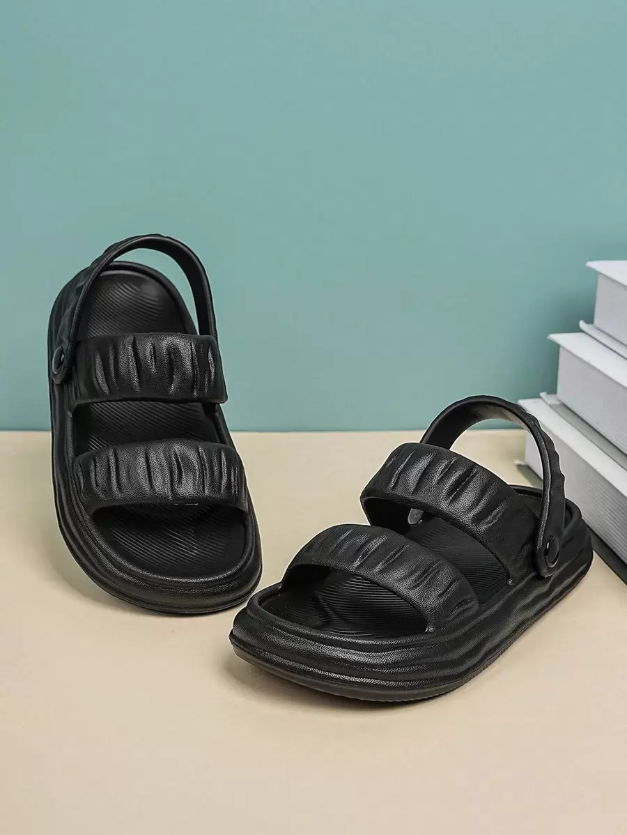 Kids Ruched Detail Slingback Clogs, Sporty Outdoor Clogs - Black - View 1