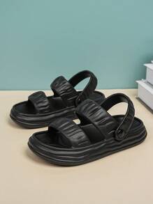 Kids Ruched Detail Slingback Clogs, Sporty Outdoor Clogs - Black - View 2
