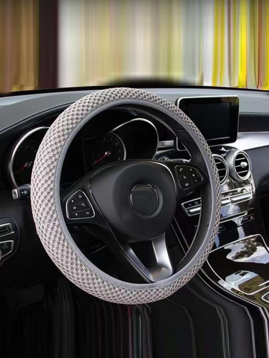 1入組滌綸透氣汽車方向盤套 - 灰色 - 查看 1