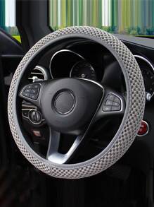 1入組滌綸透氣汽車方向盤套 - 灰色 - 查看 2