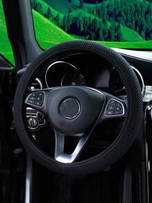 1入組滌綸透氣汽車方向盤套 - 黑色 - 查看 1