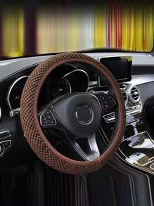 1入組滌綸透氣汽車方向盤套 - 棕色 - 查看 1