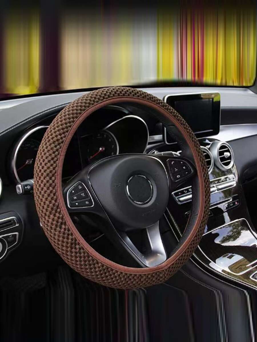 1入組滌綸透氣汽車方向盤套 - 棕色 - 查看 1