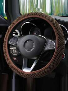 1入組滌綸透氣汽車方向盤套 - 棕色 - 查看 2