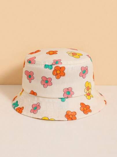 兒童花卉圖案防曬漁夫帽