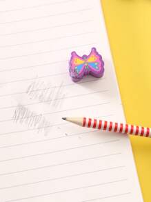 10支裝條紋和圓點圖案木製鉛筆帶動物橡皮擦學生用創意便攜式鉛筆寫作繪畫 - 彩色 - 查看 2