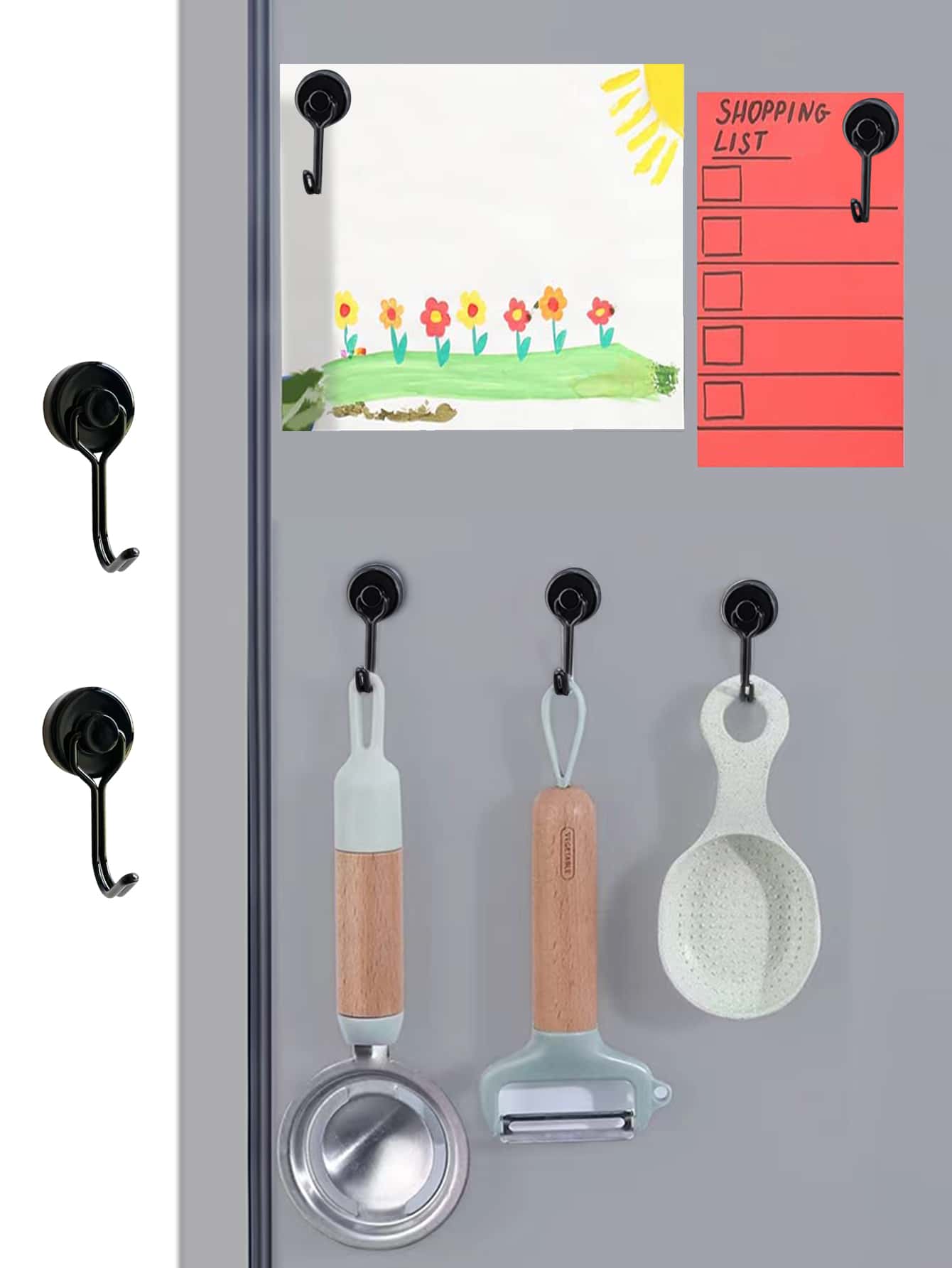 3入組多功能冰箱不銹鋼可拆卸磁鐵掛鉤 - 銀色 - 查看 1