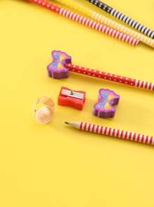 10支裝條紋和圓點圖案木製鉛筆帶動物橡皮擦學生用創意便攜式鉛筆寫作繪畫 - 彩色 - 查看 4