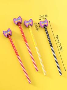 10支裝條紋和圓點圖案木製鉛筆帶動物橡皮擦學生用創意便攜式鉛筆寫作繪畫 - 彩色 - 查看 3