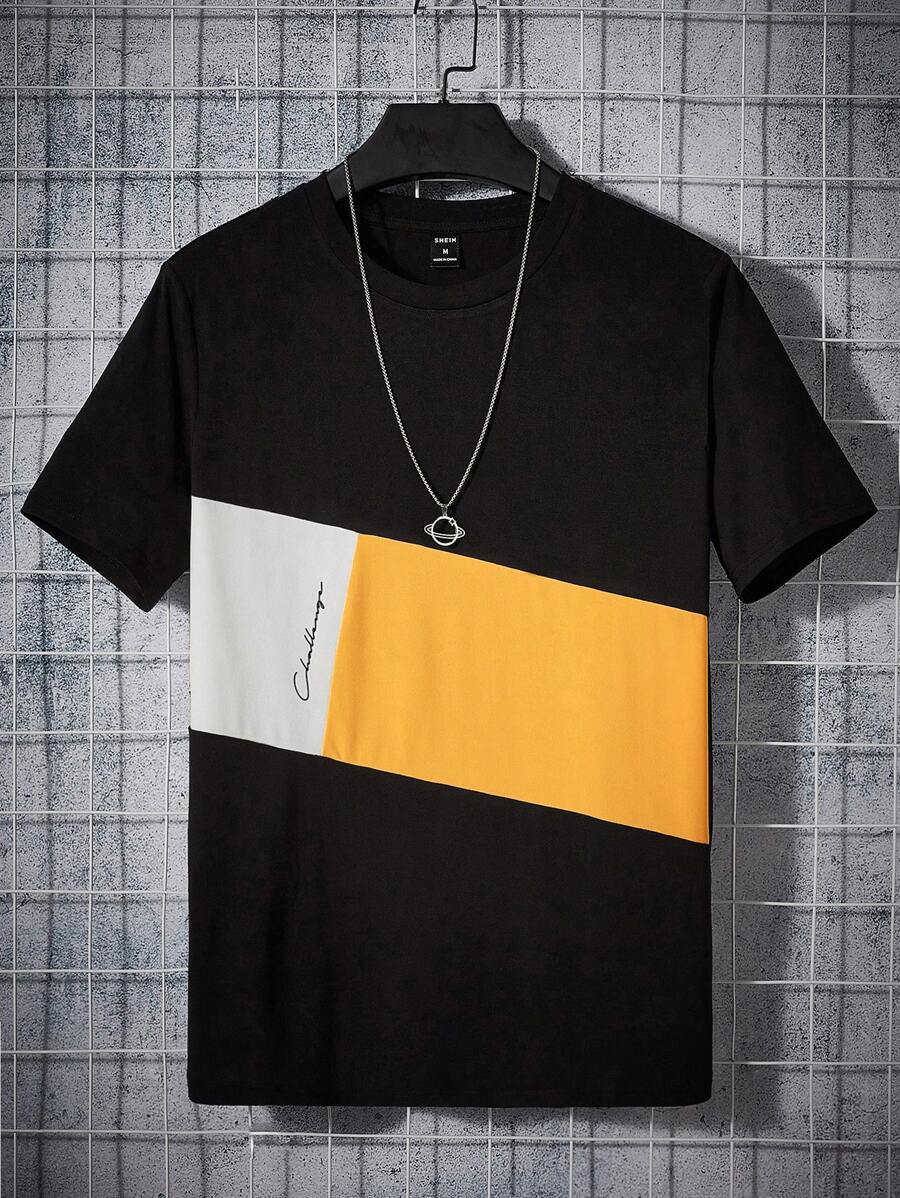 Manfinity NXTstreet Men Letter Graphic Colorblock Tee - Yellow - View 1