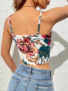 SHEIN Privé Floral Print Scallop Trim Cami Top - White - View 2