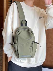 小單肩包字母細節拉鍊 - 綠色 - 查看 2