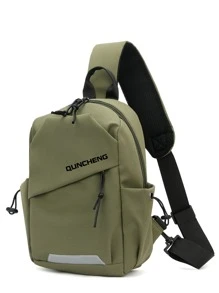 小單肩包字母細節拉鍊 - 綠色 - 查看 8