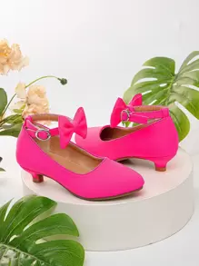 Girls' New Fashion Simple Dancing Mini High Heeled Shoes - Hot Pink - View 3