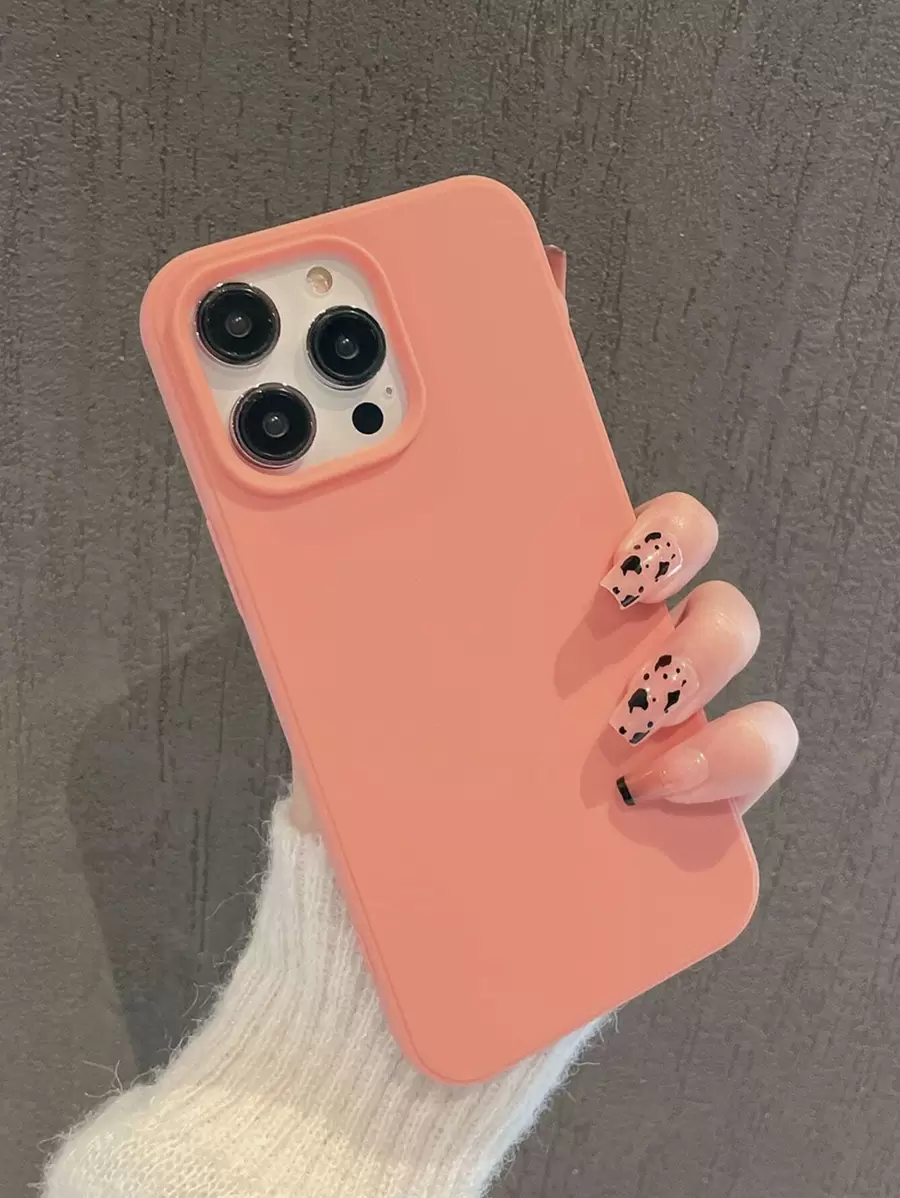 Silicone Phone Case Porous Coral Candy Minimalist Solid Color Phone Case, Matte Creative Shockproof Phone Cover Compatible With Iphone11 12 13 14 15 16Plus 13ProMax XR 16 14Plus 14ProMax 13ProMini Waterproof Anti-Fall Scratch Resistant - Coral Orange - View 1
