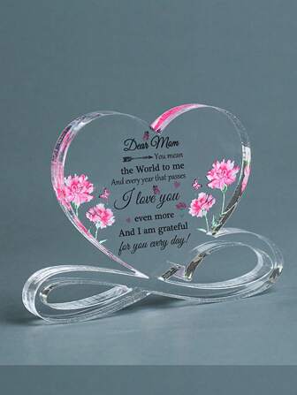1pc Slogan Graphic Heart Design Decoration Craft, Modern Slogan & Flower Print PMMA Decorative Object For Home Decoration Birthday