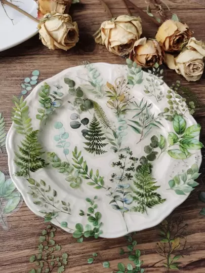 1 Pack Of 40pcs Green Leaves Decorative Pet Stickers For Planner And Journal Back To School Scrapbook Supplies Funny Stickers Laptop Stickers Kindle Phone Stickers