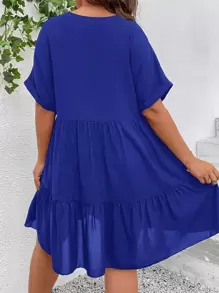 SHEIN VCAY Plus Batwing Sleeve Ruffle Hem Smock Dress - Royal Blue - View 2