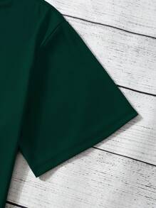 男士字母圖案T恤 - 墨綠色 - 查看 4