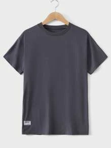 RueChic Men Letter Patched Detail Tee - Dark Grey - View 1