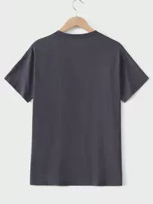 RueChic Men Letter Patched Detail Tee - Dark Grey - View 2