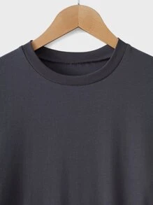RueChic Men Letter Patched Detail Tee - Dark Grey - View 3