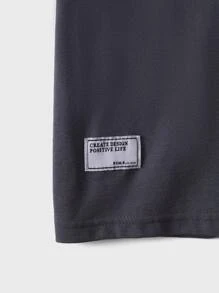 RueChic Men Letter Patched Detail Tee - Dark Grey - View 5