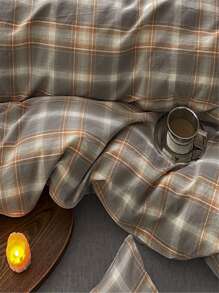 4 cái/bộ Bộ Vỏ Chăn Ga Gối Họa Tiết Trái Tim (1 Vỏ Chăn & 1 Tấm Phẳng & 2 Vỏ Gối), Bộ Chăn Ga Gối Vải Hiện Đại Cho Tất Cả Các Mùa - Cà phê nâu - Xem 4