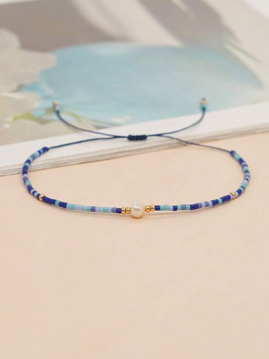 1 Miếng Tự nhiên Hình nón Nước mát Ngọc trai Giả & Cơm Ngọc trai Giả Có thể điều chỉnh Vòng tay - Nhiều màu - Xem 1