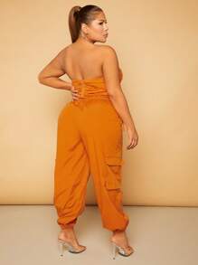SHEIN SXY Plus Unicolore À Cordon Top Bandeau & Pantalon Cargo