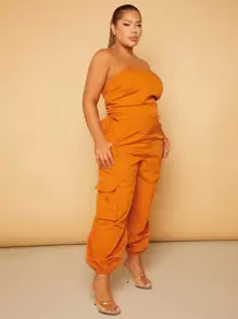 SHEIN SXY Plus Unicolore À Cordon Top Bandeau & Pantalon Cargo