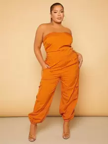 SHEIN SXY Plus Unicolore À Cordon Top Bandeau & Pantalon Cargo